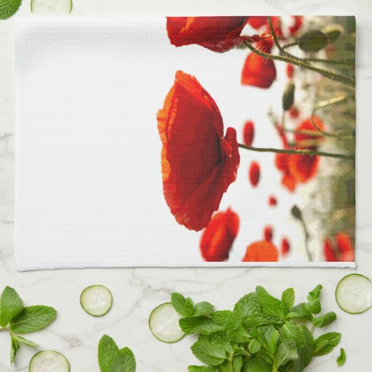 赤いケシ キッチンタオル (折り畳み)