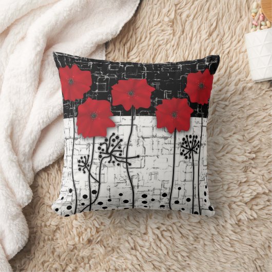 赤いケシ クッション (ブランケット)