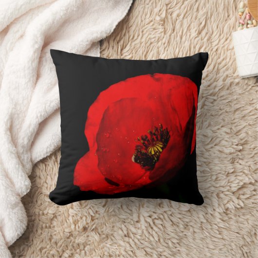 赤いケシ クッション (ブランケット)