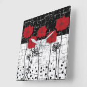 赤いケシ スクエア壁時計 (傾斜)