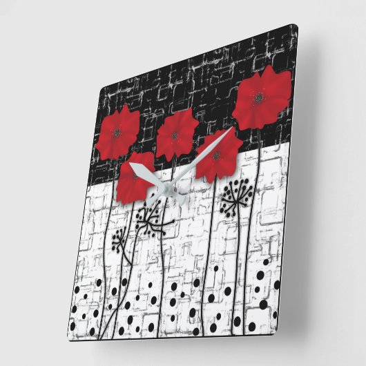 赤いケシ スクエア壁時計 (傾斜)