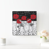 赤いケシ スクエア壁時計 (ホーム)