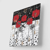 赤いケシ スクエア壁時計 (傾斜)