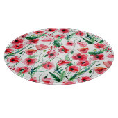 赤いケシ：水彩フローライラストレーション カッティングボード (角)