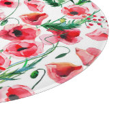 赤いケシ：水彩フローライラストレーション カッティングボード (角)