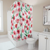 赤いケシ:水彩フローライラストレーション シャワーカーテン (インサイチュ)