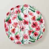 赤いケシ:水彩フローライラストレーション ラウンドクッション (裏面)
