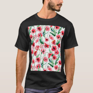 赤いケシ:水彩フローライラストレーション Tシャツ