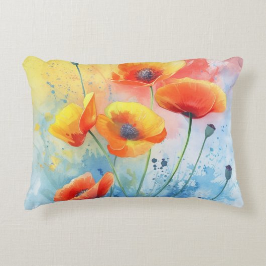 赤いケシ – 水彩角型アクセントピロー アクセントクッション (正面)
