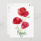 赤いケシ – 水彩 ポストカード (正面/裏面)