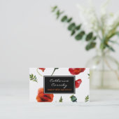 赤いケシ、白黒花柄、メーキャップアーティスト 名刺 (スタンド正面)