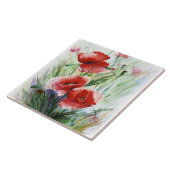 赤いケシ、N.Stangritによる素晴らしい水彩画 タイル (側面)