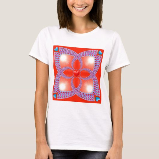 赤いケルト族のハートのフラクタルパターン Tシャツ (正面)