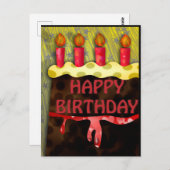 赤いケーキの誕生日おめでとう | キャンドル ポストカード (正面/裏面)