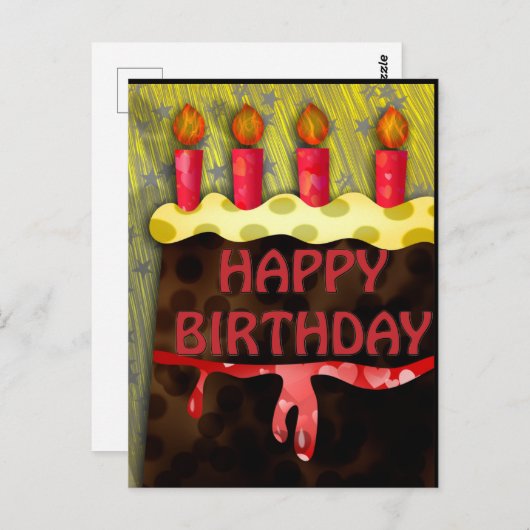  赤いケーキの誕生日おめでとう | キャンドル ポストカード (正面/裏面)