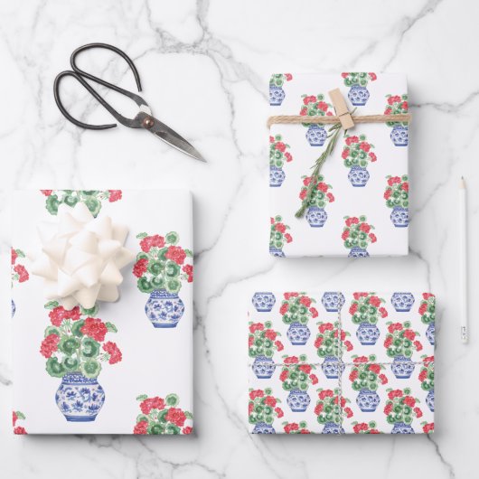 赤いゲラニウムのチノワセリーヴァース ラッピングペーパーシート (正面)