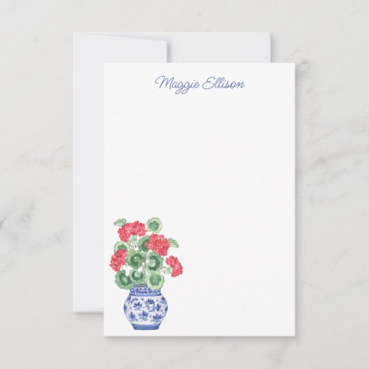 赤いゲラニウムの水色の陳腐な花瓶 サンキューカード (正面)