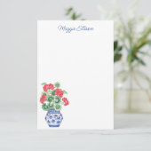 赤いゲラニウムの水色の陳腐な花瓶 サンキューカード (スタンド正面)