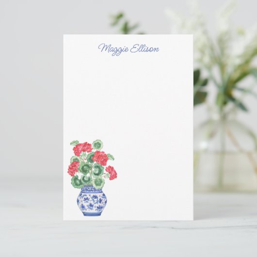 赤いゲラニウムの水色の陳腐な花瓶 サンキューカード (スタンド正面)