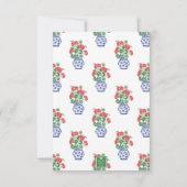 赤いゲラニウムの水色の陳腐な花瓶 サンキューカード (裏面)