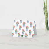 赤いゲラニウムの水色の陳腐な花瓶 サンキューカード (裏面)