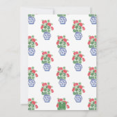 赤いゲラニウムの水色の陳腐な花瓶 招待状 (裏面)