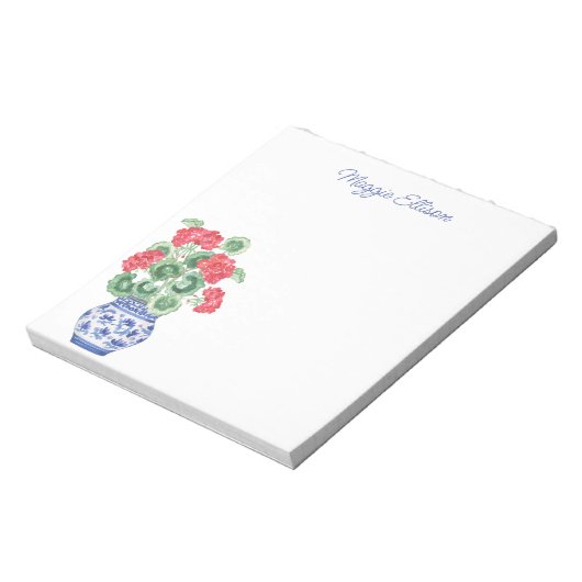 赤いゲラニウムの陳腐な花瓶パーソナライズされた ノートパッド (回転)