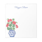 赤いゲラニウムの陳腐な花瓶パーソナライズされた ノートパッド (正面)