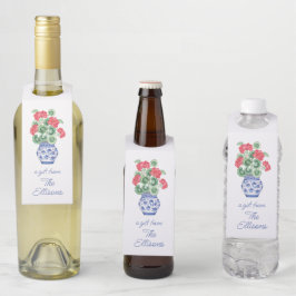 赤いゲラニウムの陳腐な花瓶パーソナライズされた ボトルネックタグ