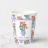 赤いゲラニウムの陳腐な花瓶パーソナライズされた 紙コップ (正面)