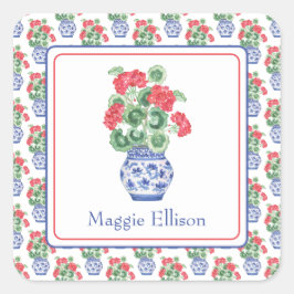 赤いゲラニウムの陶器の花瓶 スクエアシール