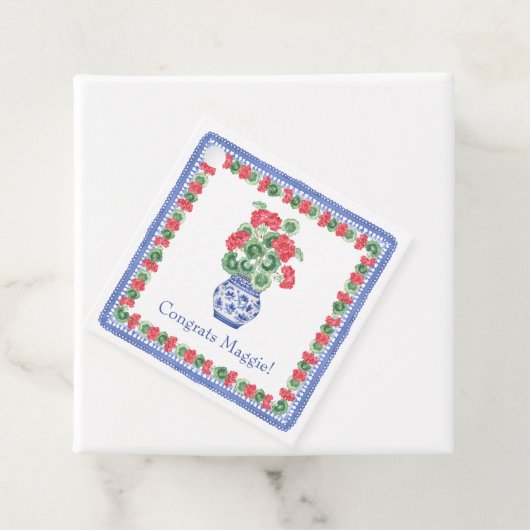 赤いゲラニウムの陶器の花瓶 フェイバータグ (インサイチュ)