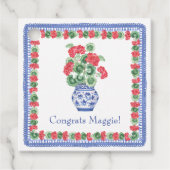 赤いゲラニウムの陶器の花瓶 フェイバータグ (正面)