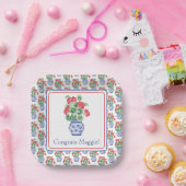 赤いゲラニウムの陶器の花瓶 ペーパープレート (パーティー)