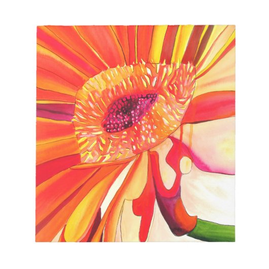 赤いゲルベラの花の水彩画アート ノートパッド (正面)
