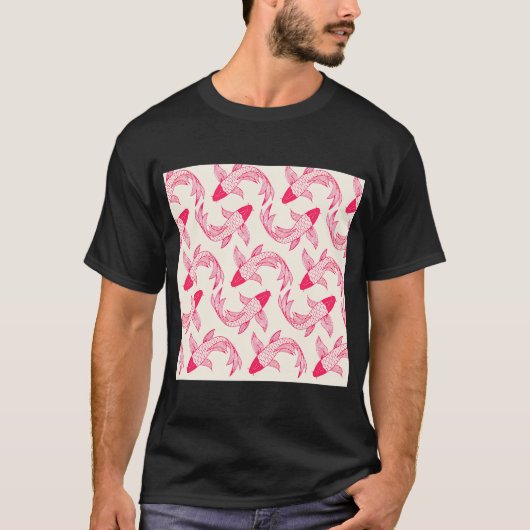 赤いコイ(フェイク)フィッシュ柄 Tシャツ (正面)