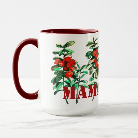 赤いコケモモのMAMABERRY マグカップ (左)