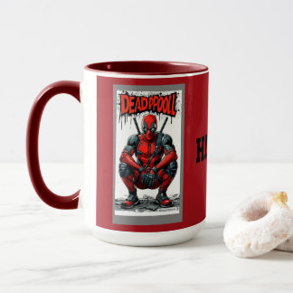 赤いコミックスタイルのスーパーヒーローキャラクターアクセントコーヒー マグカップ