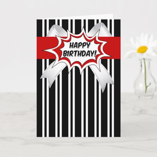 赤いコミックブック風の誕生日 カード (小さな植物)