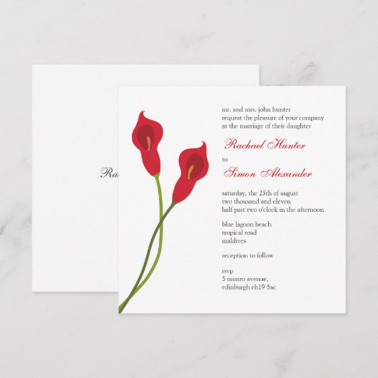 赤いコラリリーの結婚式 招待状 (正面/裏面)