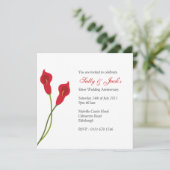 赤いコラリリーの記念日パーティー招待状 招待状 (スタンド正面)