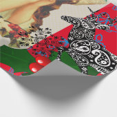 赤いコラージュの中のクリスマスエンジェル包装紙 ラッピングペーパー (角)