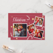 赤いコラージュカスタムの写真言葉メリークリスマス カード (正面/裏面インサイチュ)