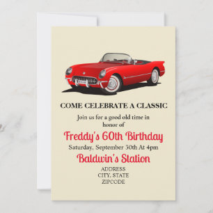 赤いコルベット、クラシックな誕生日、コルベットの誕生日 招待状
