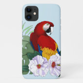 赤いコンゴウインコ 熱帯の白いハイビスカスの花柄 Case-Mate iPhoneケース (裏面)
