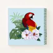 赤いコンゴウインコ 熱帯の白いハイビスカスの花 ノートブック (裏面)