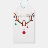 赤いコンテンポラリー鼻のトナカイカラフルライト ギフトタグ (正面)