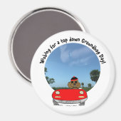 赤いコンバーチブルの可愛いグラウンドホッグ マグネット (正面/裏面)