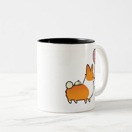 赤いコーギーのイースターのウサギのマグ| CorgiThings ツートーンマグカップ (正面右)