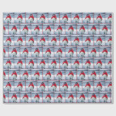 赤いコートのクリスマス ペンギンと雪の結晶 ラッピングペーパー (フラット)